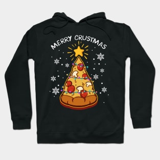 Merry Crustmas Pizza Christmas Tree With Xmas Tree Lights And Star Hoodie